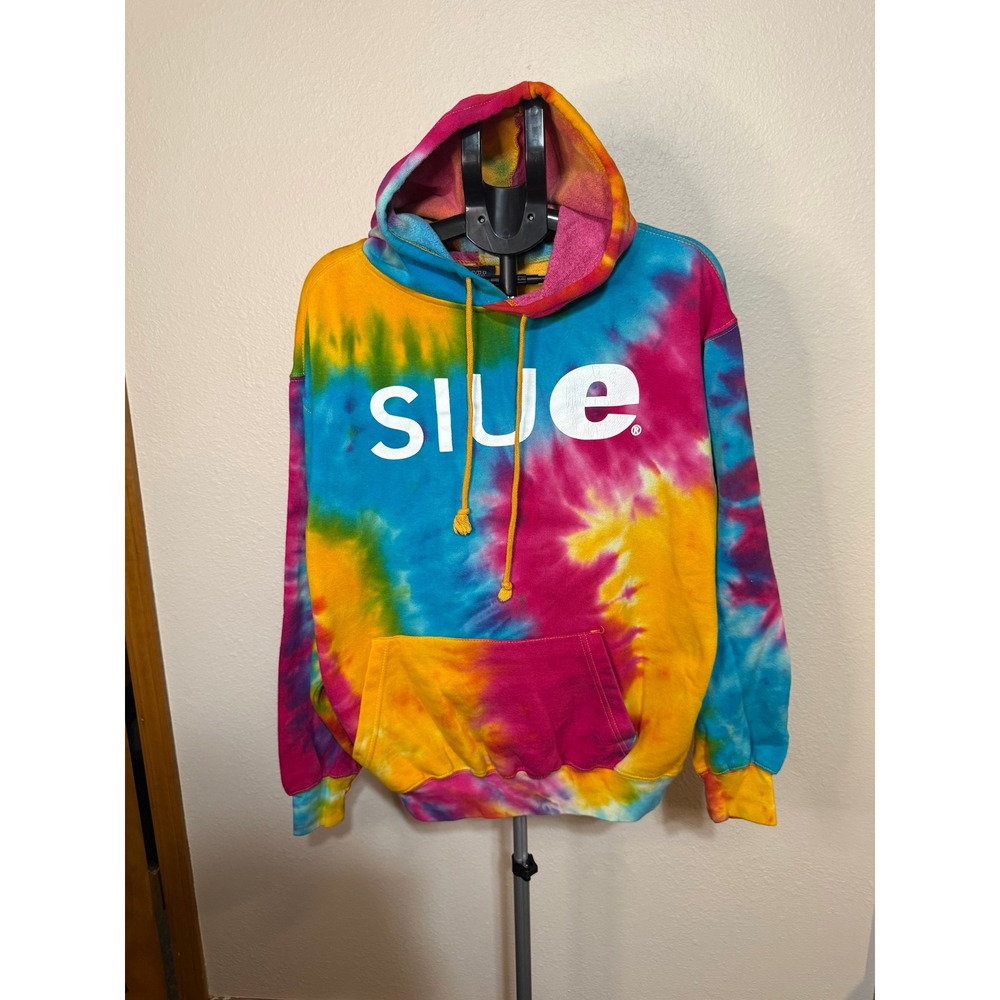 MV Sport SIUE Tie Dye Hoodie Mens Medium Rainbow Pullover Sweatshirt Fleece